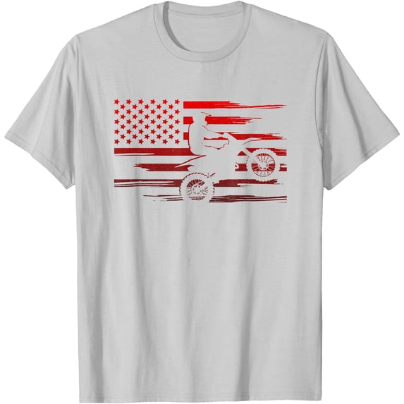 American Flag Dirt Bike Apparel Motocross Softstyle Unisex T-Shirt,Ice Grey Color,Size M