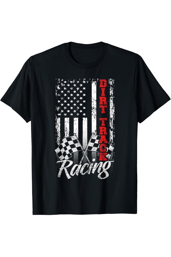 American Flag Dirt Track Racing Car Bike Driver Racer Gift Mens T-Shirt