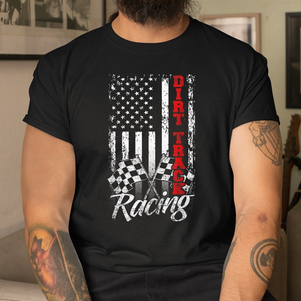 American Flag Dirt Track Racing Car Bike Driver Racer Shirt