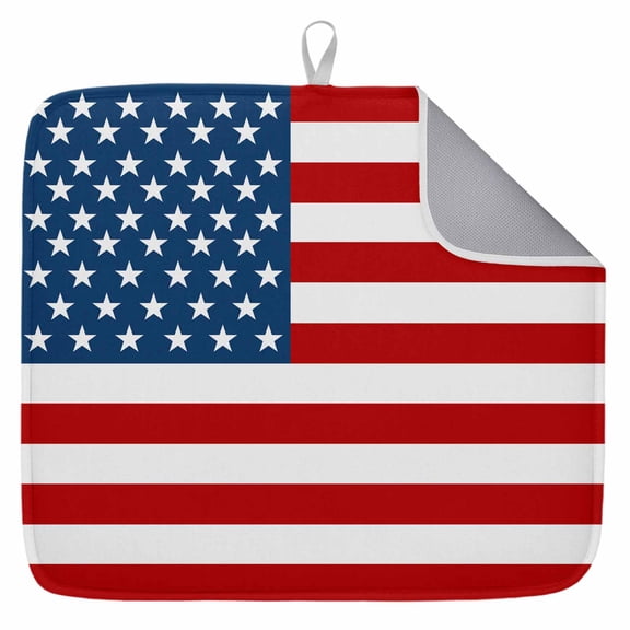 American Flag Dish Drying Mat for Kitchen Counter, Blue Red USA Flag Dish Mat Drying Kitchen Mat for Sink Fridge Drawer Absorbent Dishes Drainer Mats Microfiber Drying Pad 1pcs 16"x18"