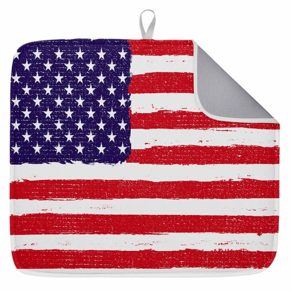 American Flag Dish Drying Mat for Kitchen Counter,Retro Rustic Stars And Stripes US Flag Dish Mat Drying Kitchen Mat for Sink Drawer Absorbent Dishes Drainer Mats Microfiber Drying Pad 1pcs 16"x18"