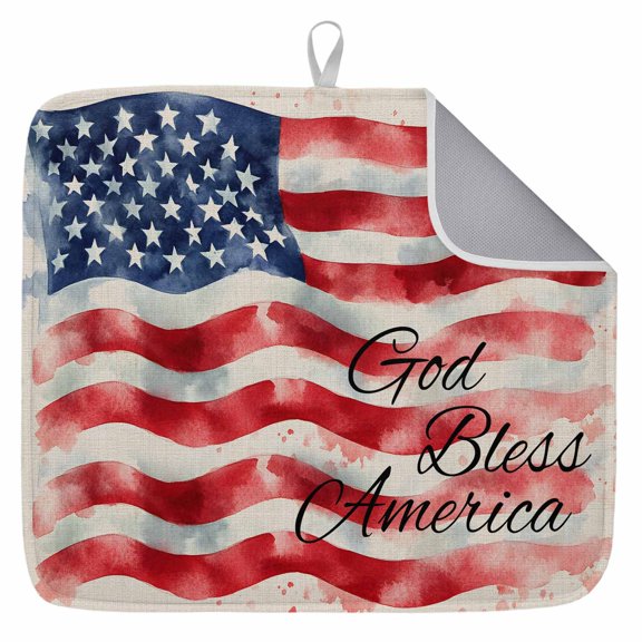 American Flag Dish Drying Mat for Kitchen Counter, Rustic Watercolor USA Flag Dish Mat Drying Kitchen Mat for Sink Fridge Drawer Absorbent Dishes Drainer Mats Microfiber Drying Pad 1pcs 16"x18"