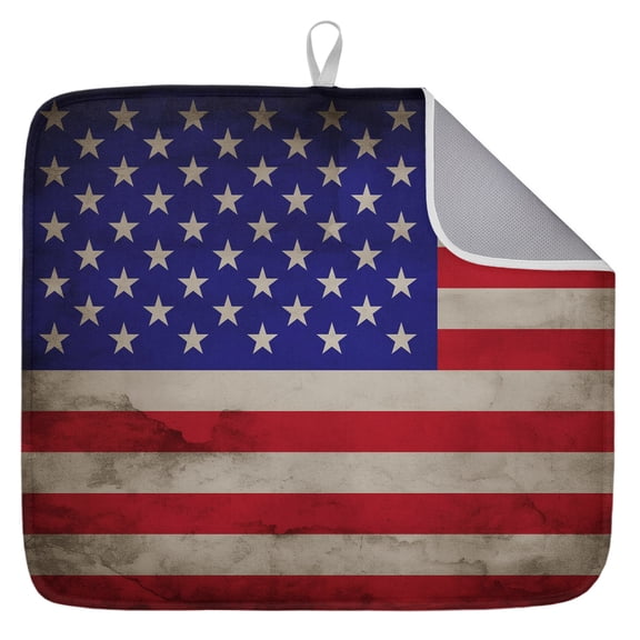 American Flag Dish Drying Mat for Kitchen Counter, USA Flag Retro Dish Mat Drying Kitchen Mat for Sink Fridge Drawer Absorbent Dishes Drainer Mats Microfiber Drying Pad 1pcs 16"x18"