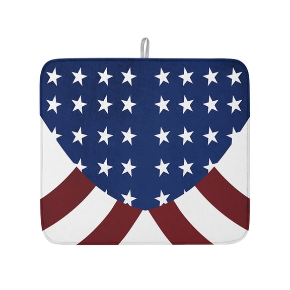 American Flag Dish Drying Mats for Kitchen Counter,Absorbent Microfiber Dish Drainer Rack Mat Stripes Stars Blue Red and White Drying Pad for Sinks,Utensils,Countertops,16x18in