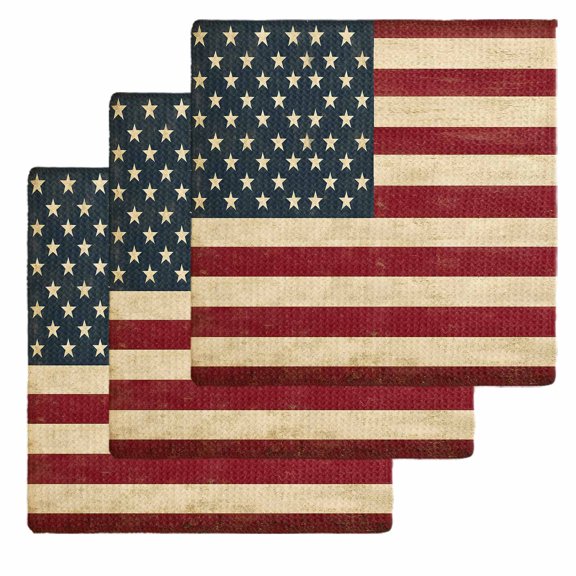 American Flag Dish Towels Set, Waffle Weave Kitchen Towels 3 Pieces, Vintage Red BlueUSA Flag Microfiber Hair Face Bath Tea Towel Absorbent Quick Drying Cleaning Dish Cloths, 12"x12"