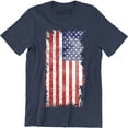 thumbnail image 1 of American Flag Distressed Patriotic Tattered Vintage USA flag men's Tee Shirt, 1 of 4