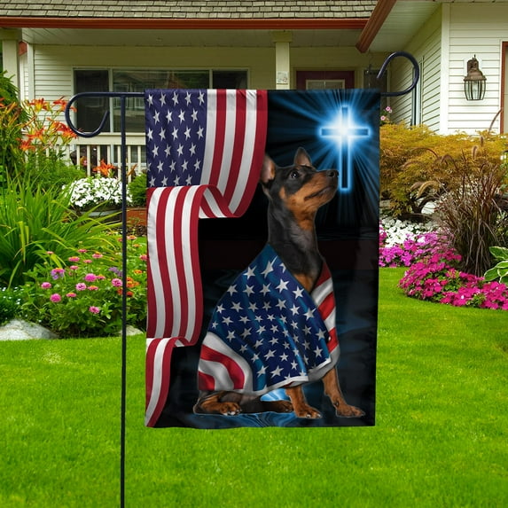 American Flag Doberman Pinscher Dog Wearing Flag American Patriot Patriotic 4th of july Garden Flag (11.5x17.5) Double Sided-USA Flags Premium Polyester-Decorative Indoor Outdoor Flag