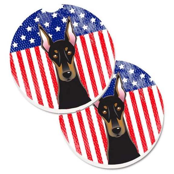 American Flag & Doberman Set of 2 Cup Holder Car Coaster