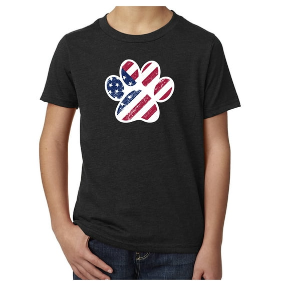 American Flag Dog Paw, Kids Graphic T-shirts, 4th of July T-shirts - Black MH200YPATRIOT S4 M