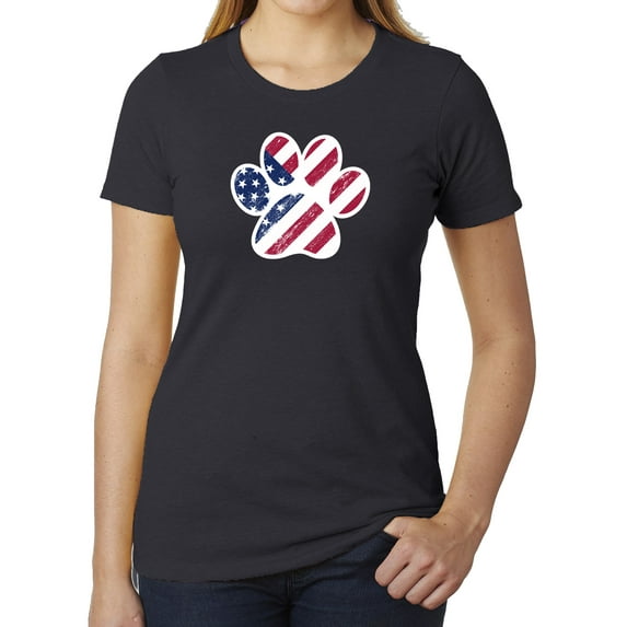 American Flag Dog Paw, Women's Graphic T-shirts, 4th of July T-shirts - Charcoal MH200WPATRIOT S4 3XL
