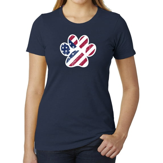 American Flag Dog Paw, Women's Graphic T-shirts, 4th of July T-shirts - Heather Navy MH200WPATRIOT S4 S