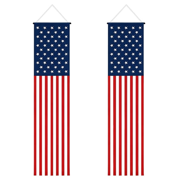 American Flag Door Banner, Patriotic Independence Day Themed, 2 Pack Hanging Decoration Set, for Front Porch Home Outdoor 4th of July Memorial Day Patriotic Holiday Party Decor