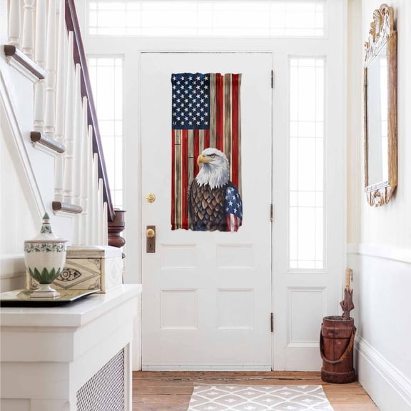 American Flag Door Curtains for Door Window, French Sidelight Front Back Door Curtains With Tieback, Vintage Eagle Blue Red USA Flag Kitchen Rod Pocket Drapes Panel, 25"x40"