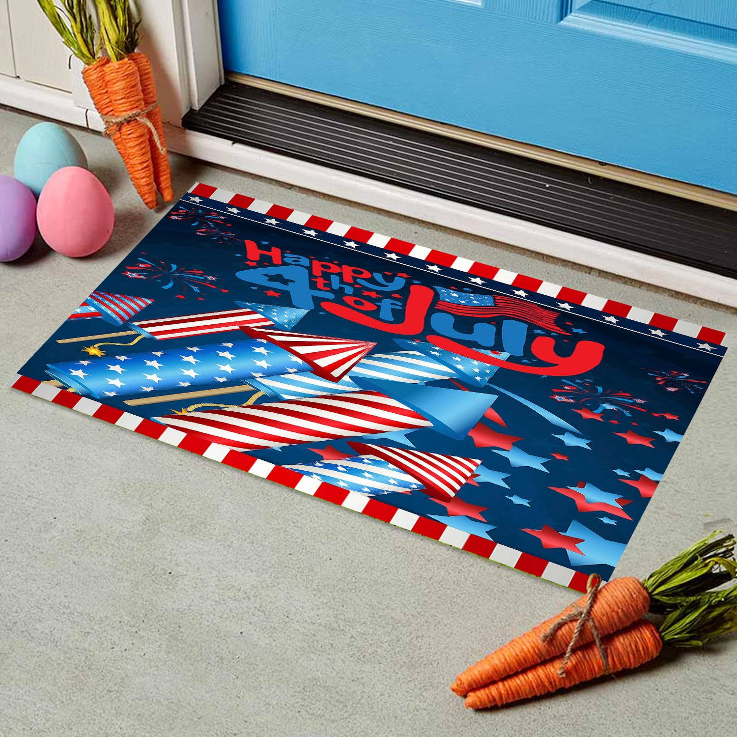 American Flag Door Mat Black Red Christmas Ball Front Door Mat with