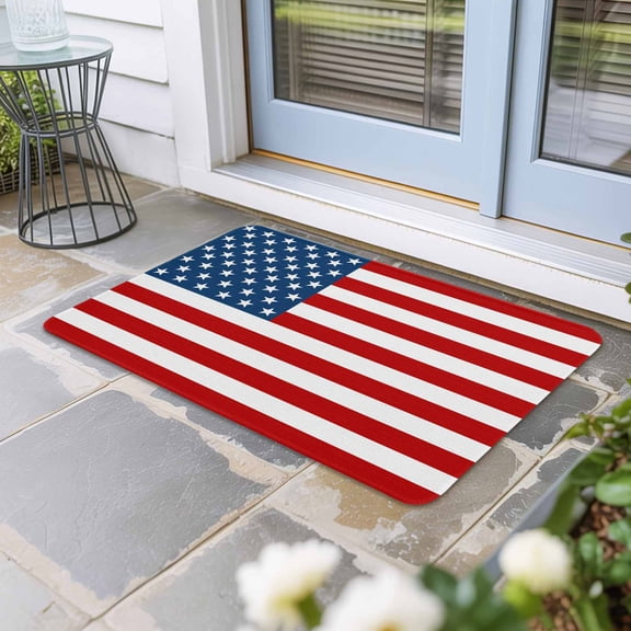 American Flag Door Mat Indoor Outdoor, Blue Red USA Flag Non Slip Welcome Mat with Rubber Backing, Absorbent Fabric Front Door Mats Entryway Rug for Home Patio Entrance 24"x36"
