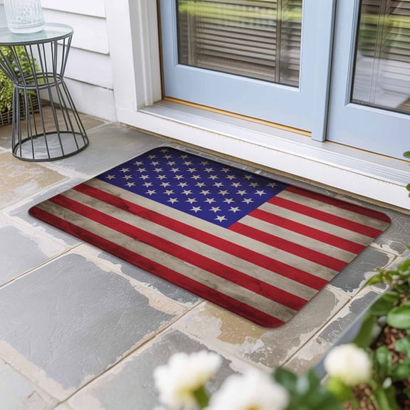 American Flag Door Mat Indoor Outdoor, USA Flag Retro Non Slip Welcome Mat with Rubber Backing, Absorbent Fabric Front Door Mats Entryway Rug for Home Patio Entrance 16"x24"