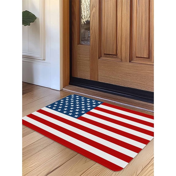 American Flag Door Mat Indoor Outdoor Entrance, Non Slip Small Rug for Kitchen Bathroom Entryway Rug, Blue Red USA Flag Washable Doormat Floor Mat for Office Home Decor 18x30 Inch