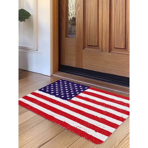 American Flag Door Mat Indoor Outdoor Entrance,Non Slip Small Rug for Kitchen Bathroom Entryway Rug,Retro Rustic Stars And Stripes US Flag Washable Doormat Floor Mat 18x30 Inch