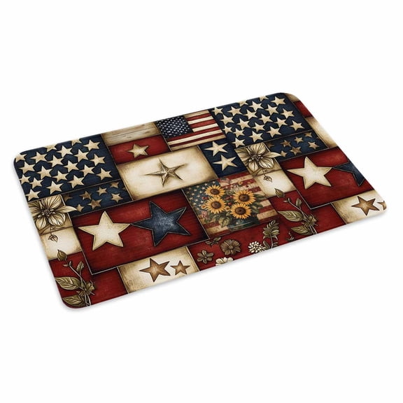 American Flag Doormat Outdoor Entrance 16"x24", Texas Star Farmhouse Sunflowers Blue Red Absorb Moisture Dirt Door Mats, Non-Slip Rubber Backing Floor Mats Indoor, Low-Profile Front Door Rugs