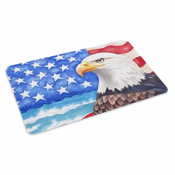 American Flag Doormat Outdoor Entrance 24"x36", Country Eagle Independence Day Blue Red Absorb Moisture Dirt Door Mats, Non-Slip Rubber Backing Floor Mats Indoor, Low-Profile Front Door Rugs