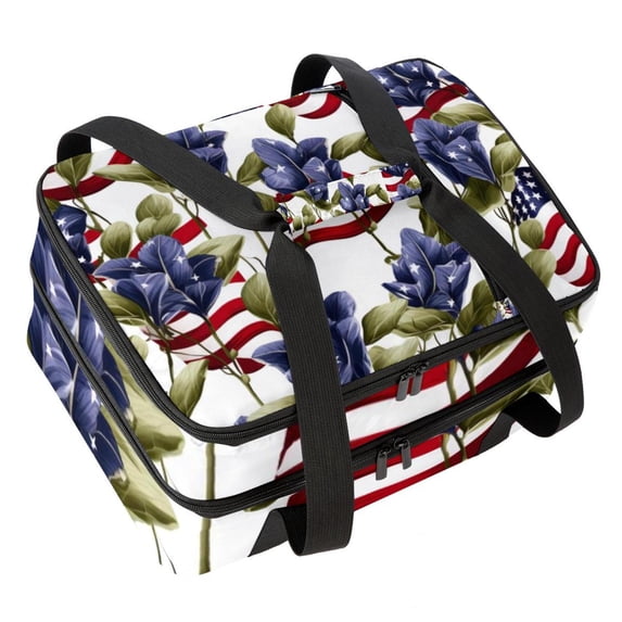 American Flag Double Layered Insulated Refrigerated Lunch Bag with Large Capacity and Hand Carry - 7.1x11.4x16.1 Inches