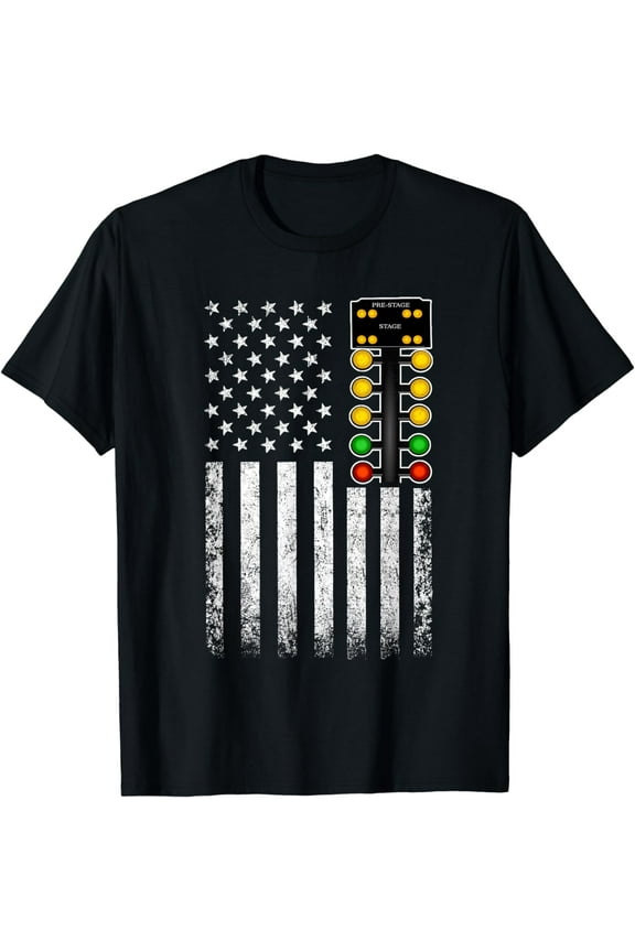 American Flag Drag Racing Drag Race Tuner Car Racer T-Shirt