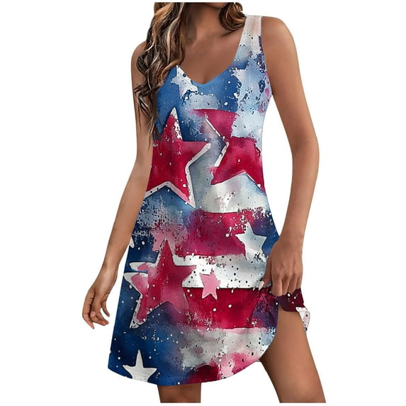 American Flag Dress for Women 4Th of July Patriotic Shirt Crew Neck Short Sleeve Sundress Elastic High Waist Dresses Summer Baggy Boho Mini Dress Beach Vacation Sun-Dress 2025