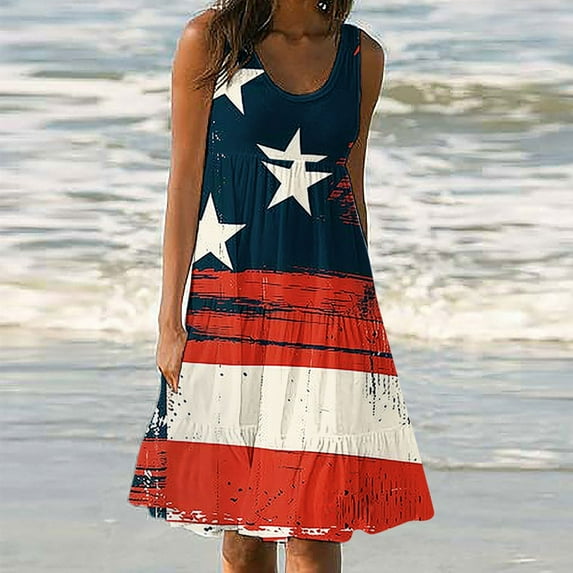 American Flag Dress Women 4th of July Outfits for Women Dress Beach Dress Fourth of July Outfit Women Beach Summer Dresses for Women 2025 Fashion Holiday Casual Printing Sleeveless Party Beach Dress