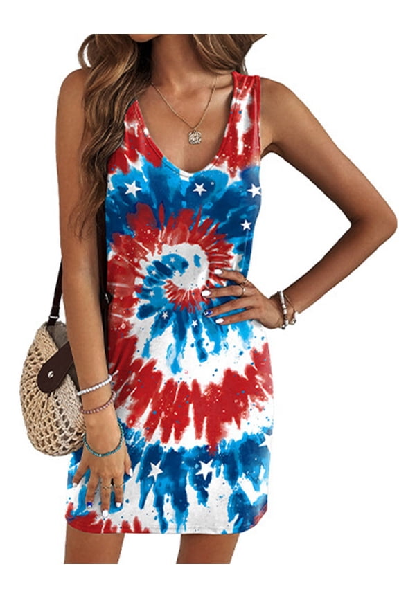 American Flag Dress Women 4th of July Sleeveless Tank Dress USA Patriotic Summer Sundress Image One M