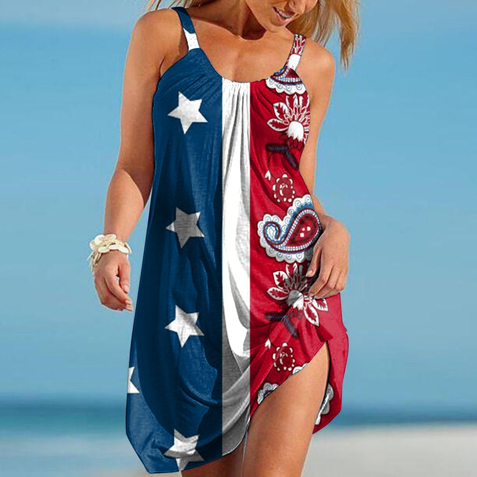 American Flag Dress Women Sleeveless Fashion Retro Patriotic Dress USA ...