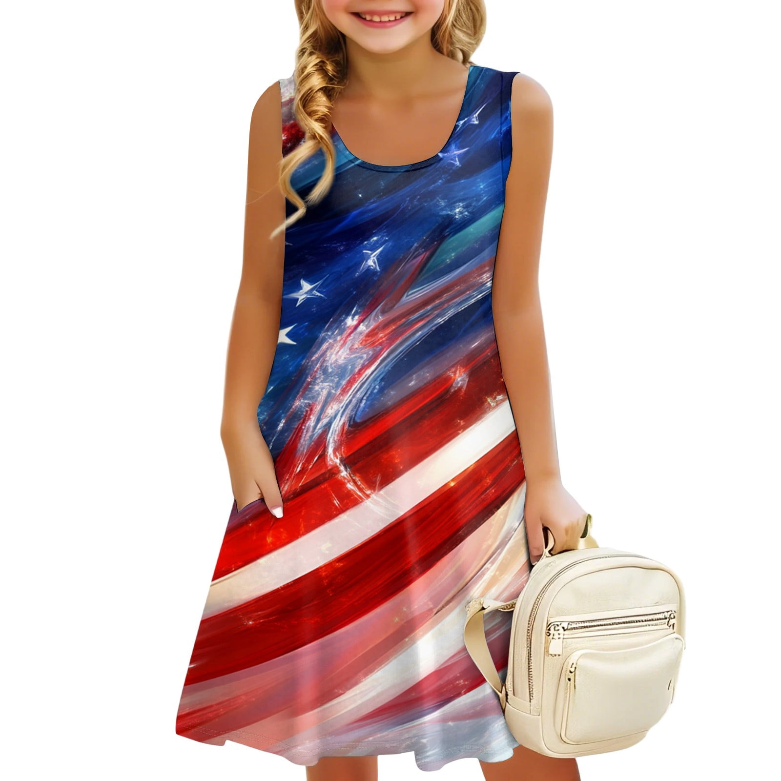 Women's Independence Day Splicing America Flag Stars Printed Casual Dress main image 1