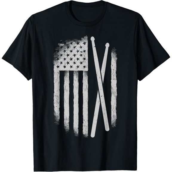 American Flag Drumsticks USA Drummers Vintage Drum Sticks T-ShirtMen and women, Black T-shirt, size: Extra large