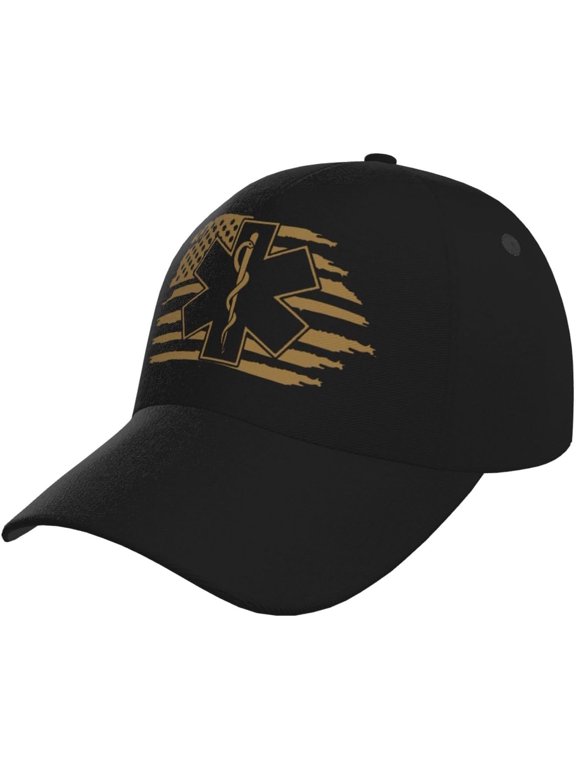 American Flag EMS Star of Life EMT Baseball Hat Adjustable Washable Adult Curved Brim Baseball Cap Black