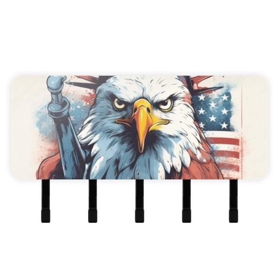 American Flag Eagle Chess Mail Holder Organizer Wall Mount with Shelf Key Holder Key Rack with 5 Key Hooks for Wall Decorative