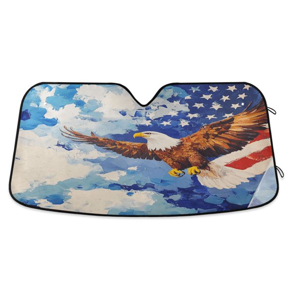 American Flag Eagle Clouds Car Windshield Sun Shade Foldable Car Front Window Visor Heat and UV Protection 53x23.5