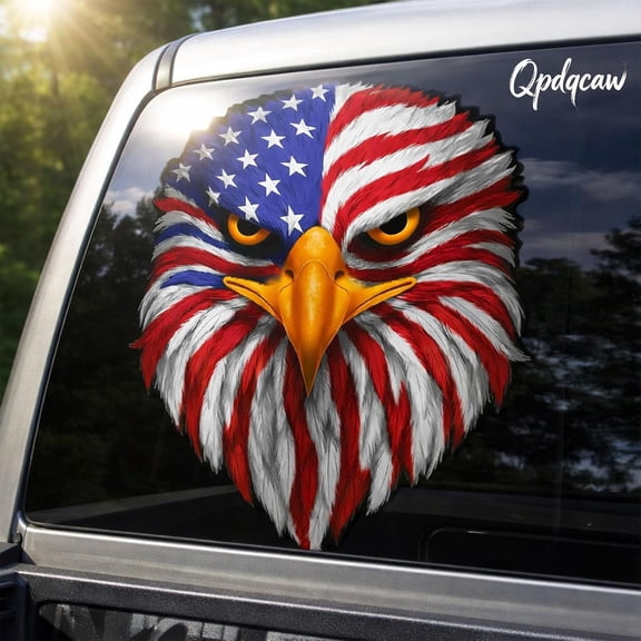 American Flag Eagle Decal  Reflective Eyes Vinyl Sticker, Waterproof & Fade-Resistant for Trucks, Cars, Laptops, Coolers & Smooth Surfaces  Patriotic USA Gift