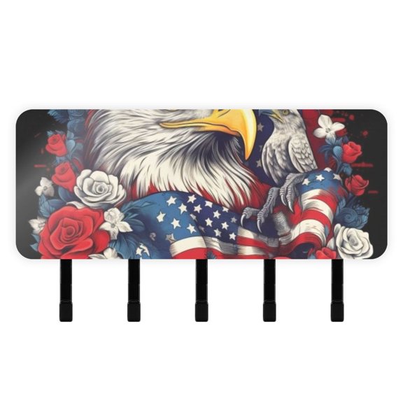 American Flag Eagle Flowers Mail Holder Organizer Wall Mount with Shelf Key Holder Key Rack with 5 Key Hooks for Wall Decorative