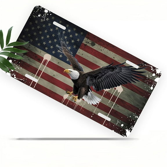 American Flag and Eagle Front License Plate, Metal License Plate, Funny Standard Plates Personalized Novelty Decorative For Men/Women/Boys/Girls Car 6×12 Inch