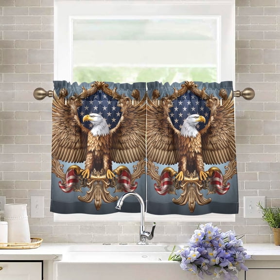 American Flag Eagle Kitchen Curtains Half Tier Curtain 2 Rod Pockets Bathroom Bedroom Cupborad Living Room 27"x36"