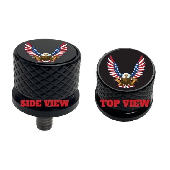 American Flag Eagle Large Knurled Aluminum Rear 1/4-20 Black Seat Bolt Fits Harley Davidson 1996-2024+. Custom Made In the USA