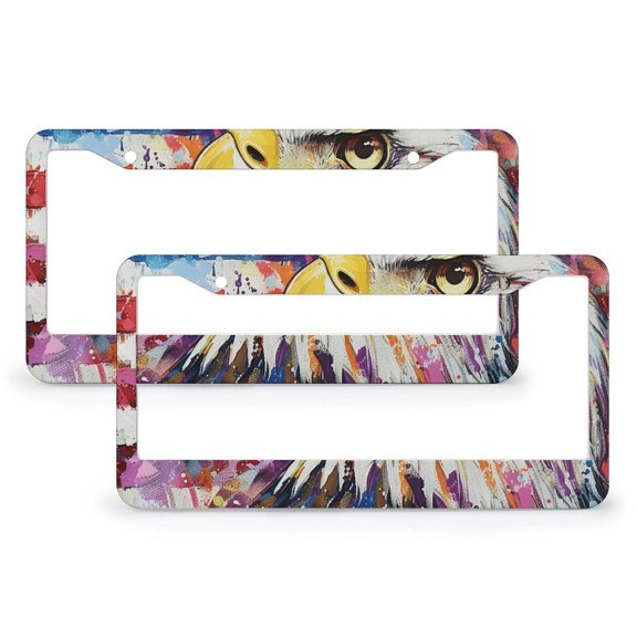 American Flag Eagle License Plate Cover 2 Pieces Memorial Day Independence Day License Plate Cover Frame for Women Men US Vehicles 2 Round Holes Aluminum License Plate Frame