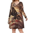 thumbnail image 1 of American Flag Eagle Long Sleeve Dresses For Women Vintage Elegant Party Dress Oversized V-neck Dress S-8XL, 1 of 7