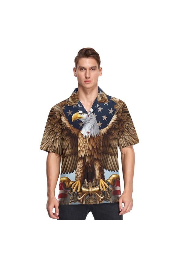 American Flag Eagle Men's Hawaiian Wrinkle Free Button Down Short Sleeve Shirt Casual Shirts Beach Shirts