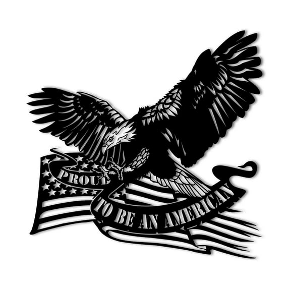 American Flag with Eagle Proud To Be an American Metal Wall Sign - Laser Cut Metal Home Decor Wall Hanging Accent Sign MADE IN USA Indoor Outdoor Sign – 3 Sizes / 13 Colors