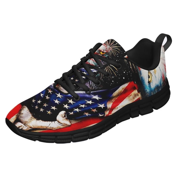 American Flag Eagle Running Shoes Sneakers Mesh Black Size 4