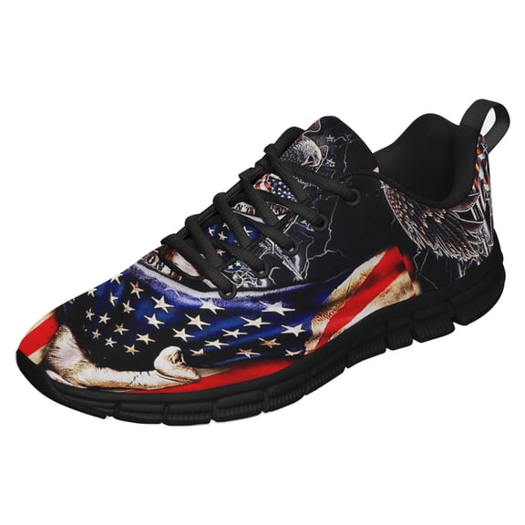 American Flag Eagle Running Shoes Sneakers Mesh Black Size 6