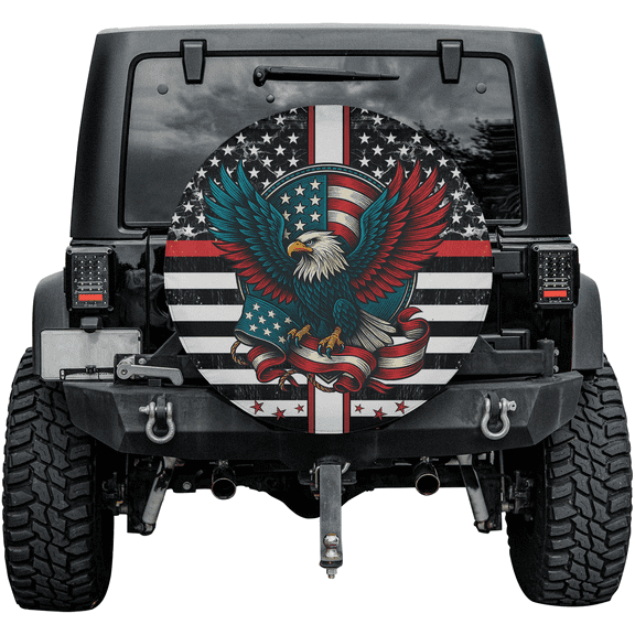 American Flag Eagle Spare Tire Cover – Patriotic USA Design, Universal Tire Cover, Waterproof Outdoor Tire Protector