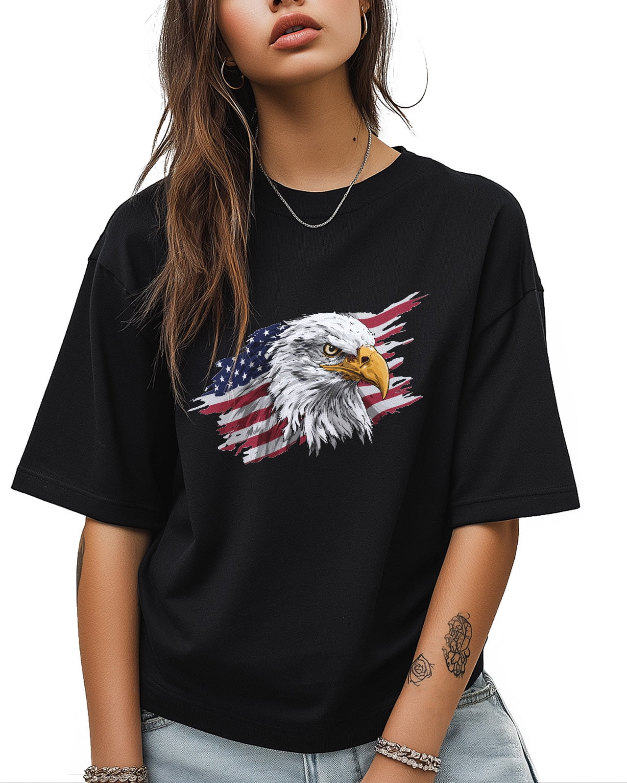 American Flag Eagle T Shirts for Women Short Sleeve Cotton Crewneck T ...