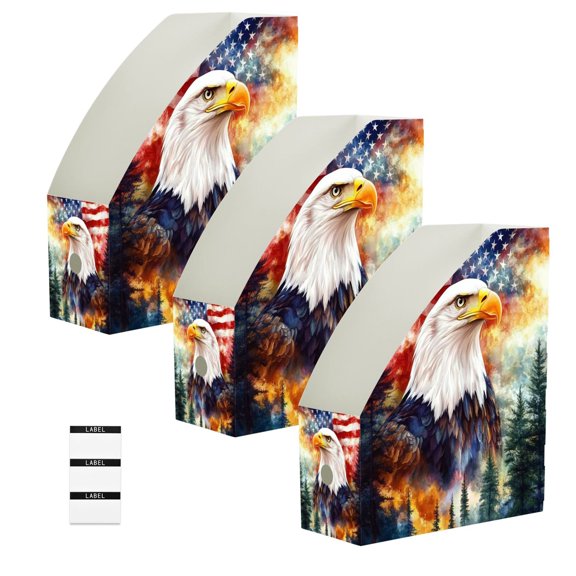 American Flag Eagle Tree 6 Pack Magazine File Holders Desktop File Organizer Document Storage Bins for Office Home School