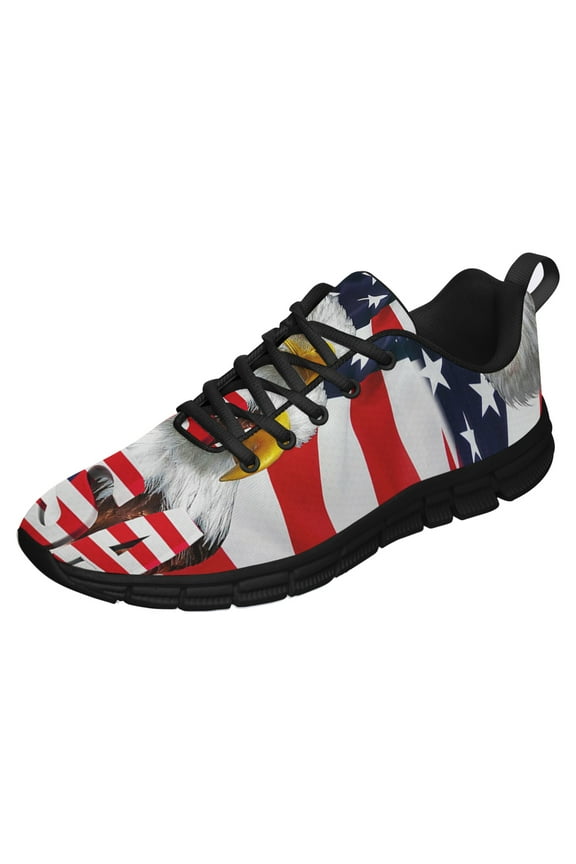 American Flag Eagle Us Running Shoes Sneakers Mesh Black Size 4